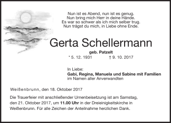 Traueranzeige von Gerta Schellermann von Neue Presse Coburg