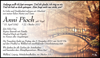 Traueranzeige von Anni Pioch von Südthüringer Presse