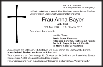 Traueranzeige von Anna Bayer von Frankenpost