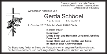 Traueranzeige von Gerda Schödel von Frankenpost