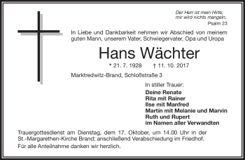 Traueranzeige von Hans Wächter von Frankenpost
