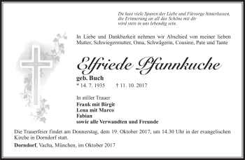 Traueranzeige von Elfriede Pfannkuche von Südthüringer Presse
