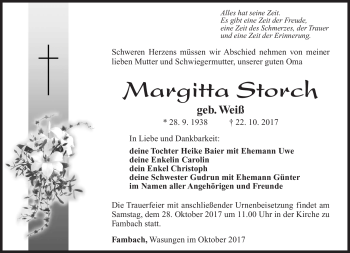 Traueranzeige von Margitta Storch von Südthüringer Presse