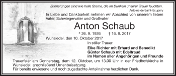 Traueranzeige von Anton Schaub von Frankenpost