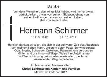 Traueranzeige von Hermann Schirmer von Neue Presse Coburg