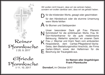 Traueranzeige von Reiner Pfannkuche von Südthüringer Presse