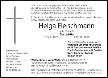 Traueranzeige von Helga Fleischmann von Neue Presse Coburg