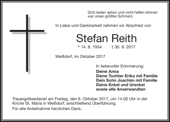 Traueranzeige von Stefan Reith von Frankenpost