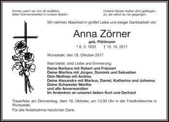 Traueranzeige von Anna Zörner von Frankenpost
