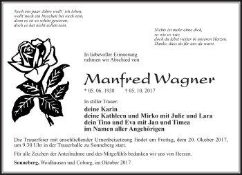 Traueranzeige von Manfred Wagner von Südthüringer Presse