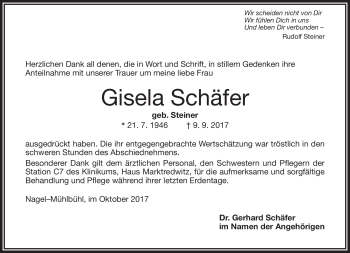Traueranzeige von Gisela Schäfer von Frankenpost
