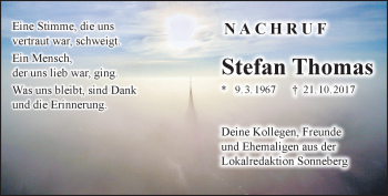Traueranzeige von Stefan Thomas von Südthüringer Presse