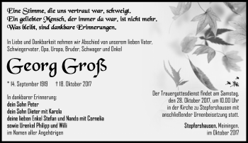 Traueranzeige von Georg Groß von Südthüringer Presse