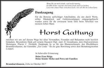 Traueranzeige von Horst Gattung von Südthüringer Presse