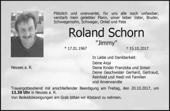 Traueranzeige von Roland Schorn von Neue Presse Coburg