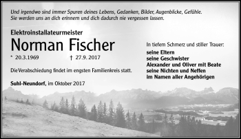 Traueranzeige von Norman Fischer von Südthüringer Presse