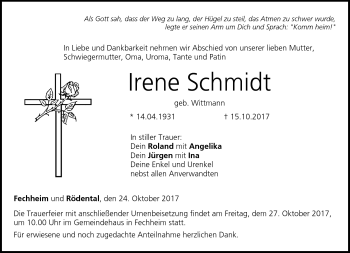 Traueranzeige von Irene Schmidt von Neue Presse Coburg