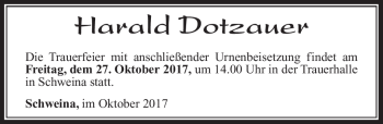 Traueranzeige von Harald Dotzauer von Südthüringer Presse