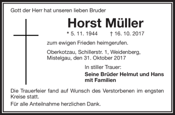 Traueranzeige von Horst Müller von Frankenpost