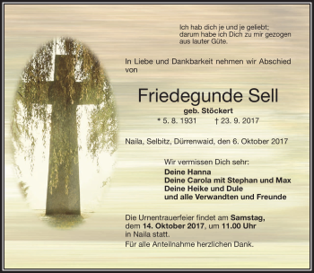 Traueranzeige von Friedegunde Sell von Frankenpost