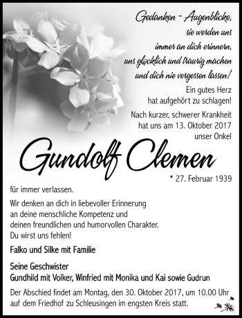 Traueranzeige von Gundolf Clemen von Südthüringer Presse