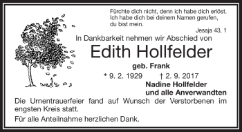 Traueranzeige von Edith Hollfelder von Frankenpost