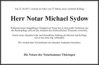 Traueranzeige von Michael Sydow von Südthüringer Presse