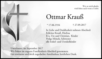 Traueranzeige von Ottmar Krauß von Neue Presse Coburg