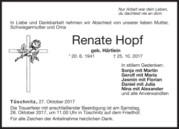 Traueranzeige von Renate Hopf von Neue Presse Coburg