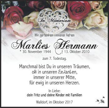 Traueranzeige von Marlies Hermann von Südthüringer Presse