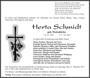 Traueranzeige von Herta Schmidt von Südthüringer Presse