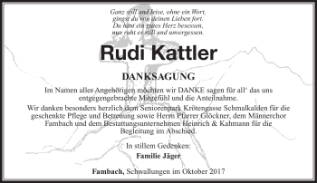 Traueranzeige von Rudi Kattler von Südthüringer Presse