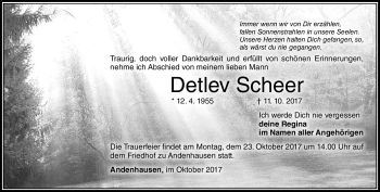 Traueranzeige von Detlev Scheer von Südthüringer Presse