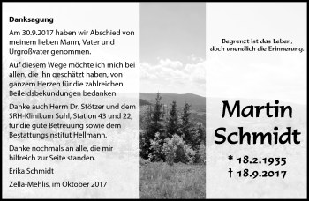 Traueranzeige von Martin Schmidt von Südthüringer Presse