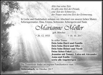 Traueranzeige von Marianne Möller von Südthüringer Presse