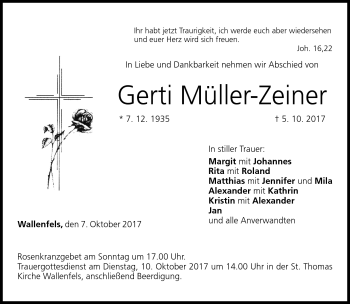 Traueranzeige von Gerti Müller-Zeiner von Neue Presse Coburg