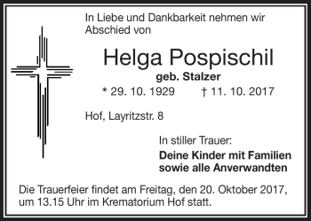 Traueranzeige von Helga Pospischil von Frankenpost