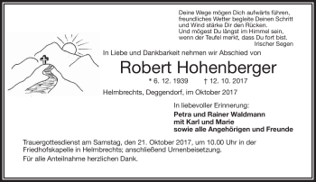 Traueranzeige von Robert Hohenberger von Frankenpost