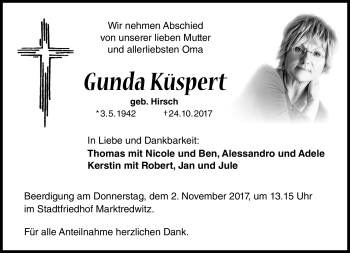 Traueranzeige von Gunda Küspert von Frankenpost