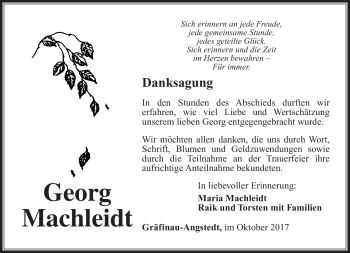 Traueranzeige von Georg Machleidt von Südthüringer Presse