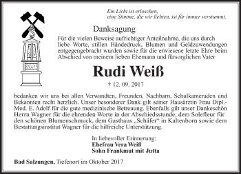 Traueranzeige von Rudi Weiß von Südthüringer Presse