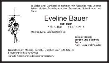 Traueranzeige von Eveline Bauer von Frankenpost