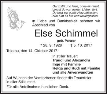 Traueranzeige von Else Schimmel von Frankenpost