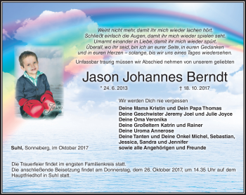 Traueranzeige von Jason Johannes Berndt von Südthüringer Presse