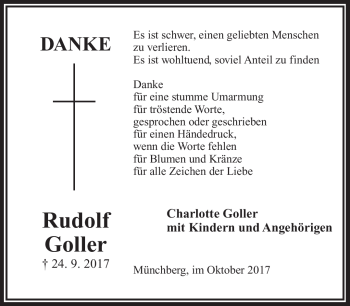 Traueranzeige von Rudolf Goller von Frankenpost