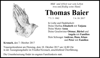 Traueranzeige von Thomas Baier von Neue Presse Coburg