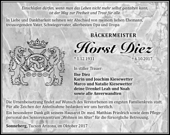 Traueranzeige von Horst Diez von Südthüringer Presse