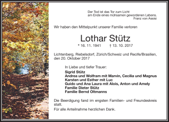 Traueranzeige von Lothar Stütz von Frankenpost