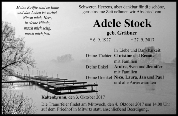 Traueranzeige von Adele Stock von Neue Presse Coburg