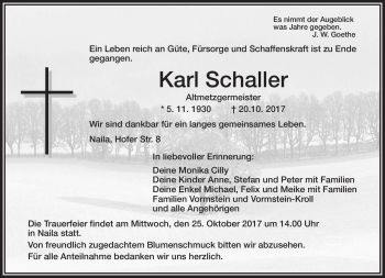 Traueranzeige von Karl Schaller von Frankenpost